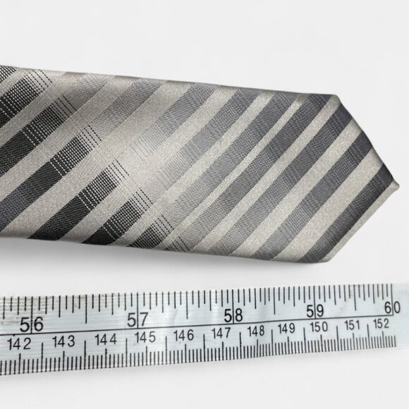 Alfani Silk Tie Striped Geometric Silver Black Formal Dress - Picture 6 of 6